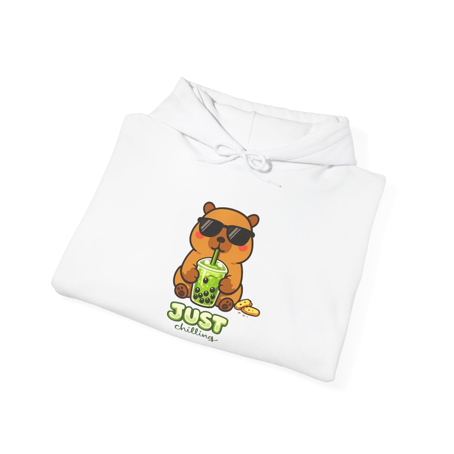 Adult Hoodie - Cute Capybara Drinking Boba Matcha ‘Just Chilling’ Graphic Hoodie