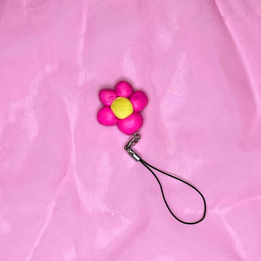 Handmade Clay Pink Flower Keychain