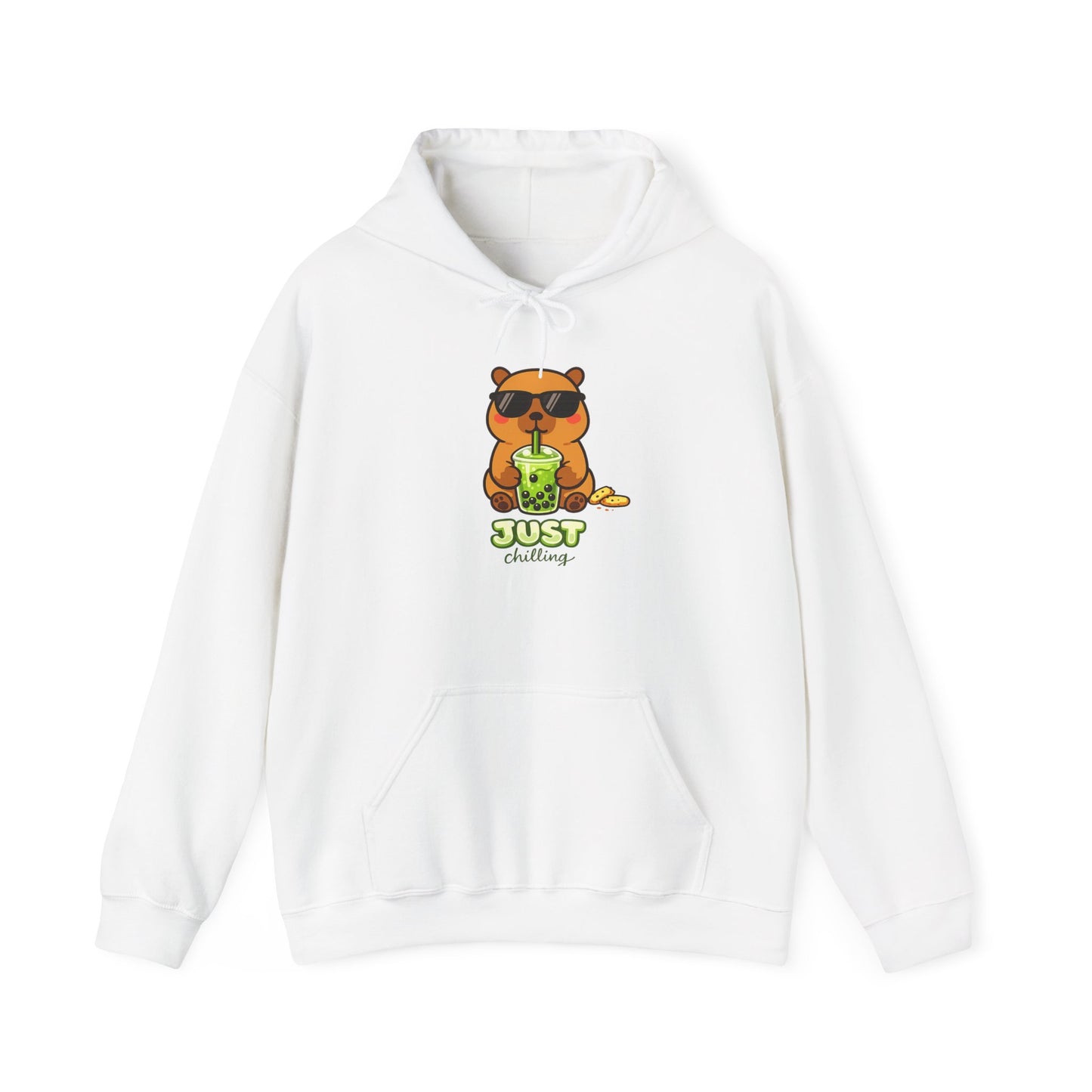 Adult Hoodie - Cute Capybara Drinking Boba Matcha ‘Just Chilling’ Graphic Hoodie