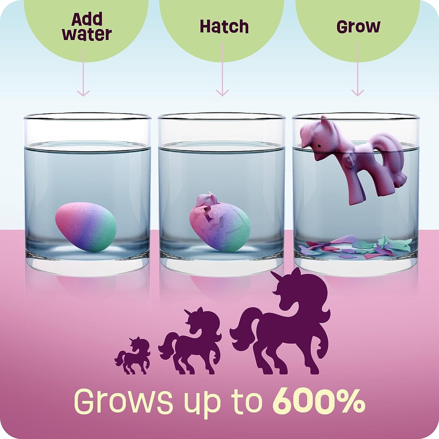 Dan&Darci Unicorn Hatching Surprise Eggs for Kids - 6 Pack - Grows 600% - Unicorn Toys for Girls & Boys by Surreal Brands