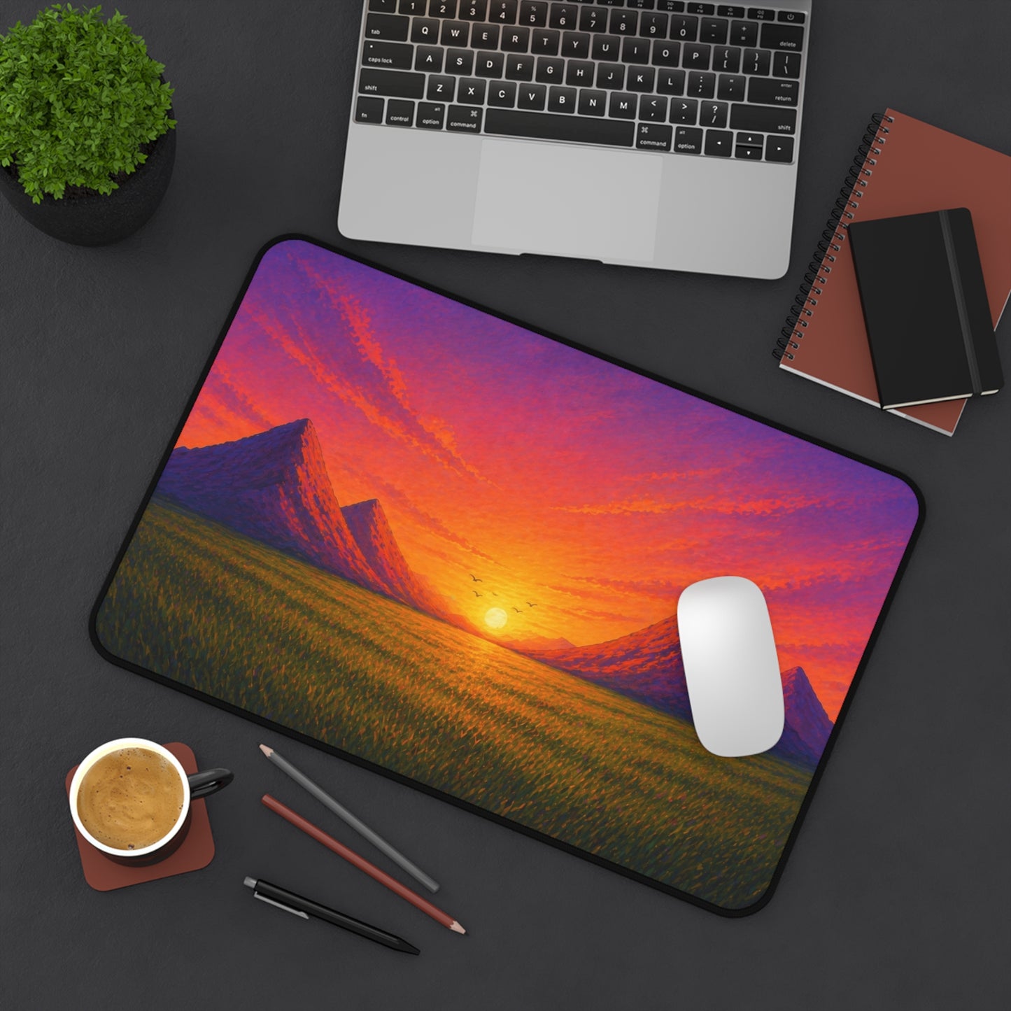 Sunset Mountains Desk Mat – Vibrant Landscape Mouse Pad for Home Office