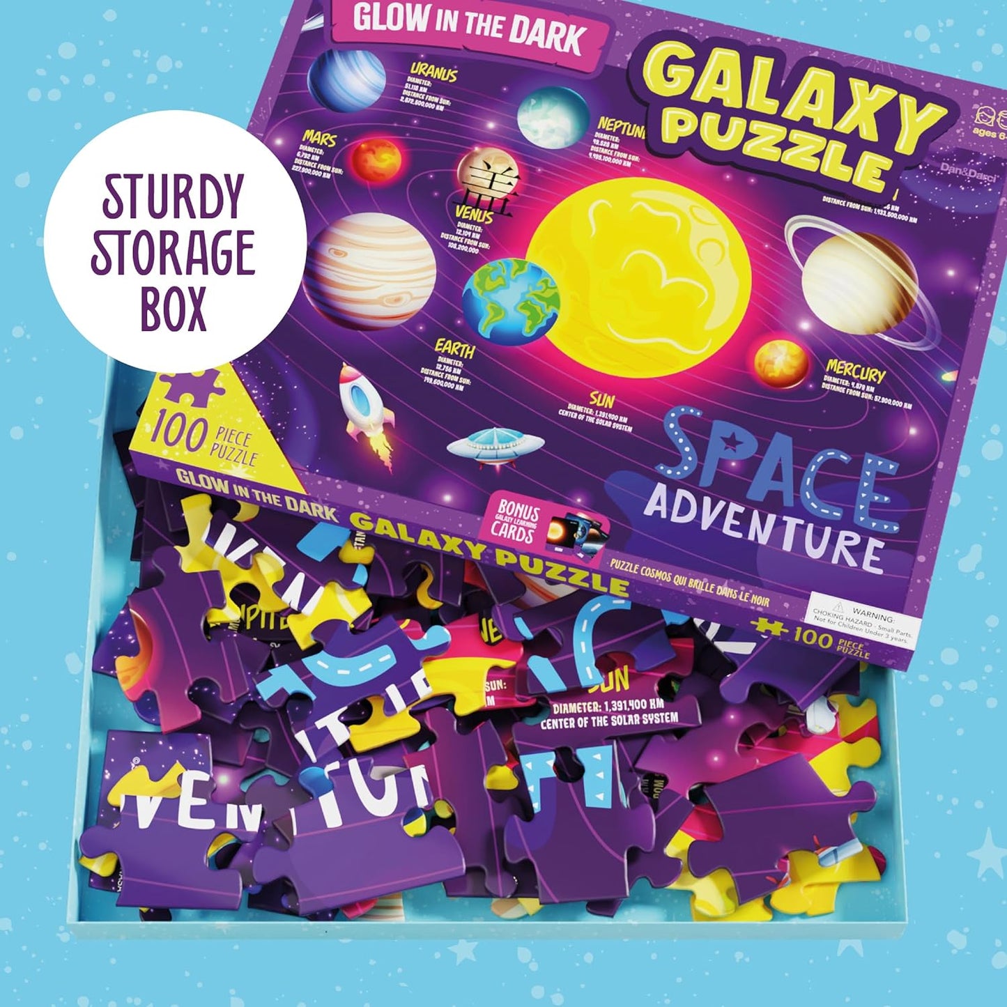 Glow in The Dark 100 Piece Galaxy Puzzle for Kids by Surreal Brands