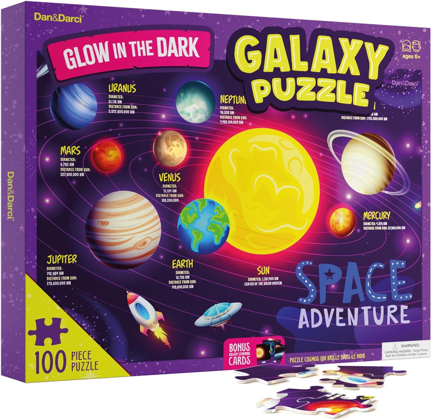 Glow in The Dark 100 Piece Galaxy Puzzle for Kids by Surreal Brands