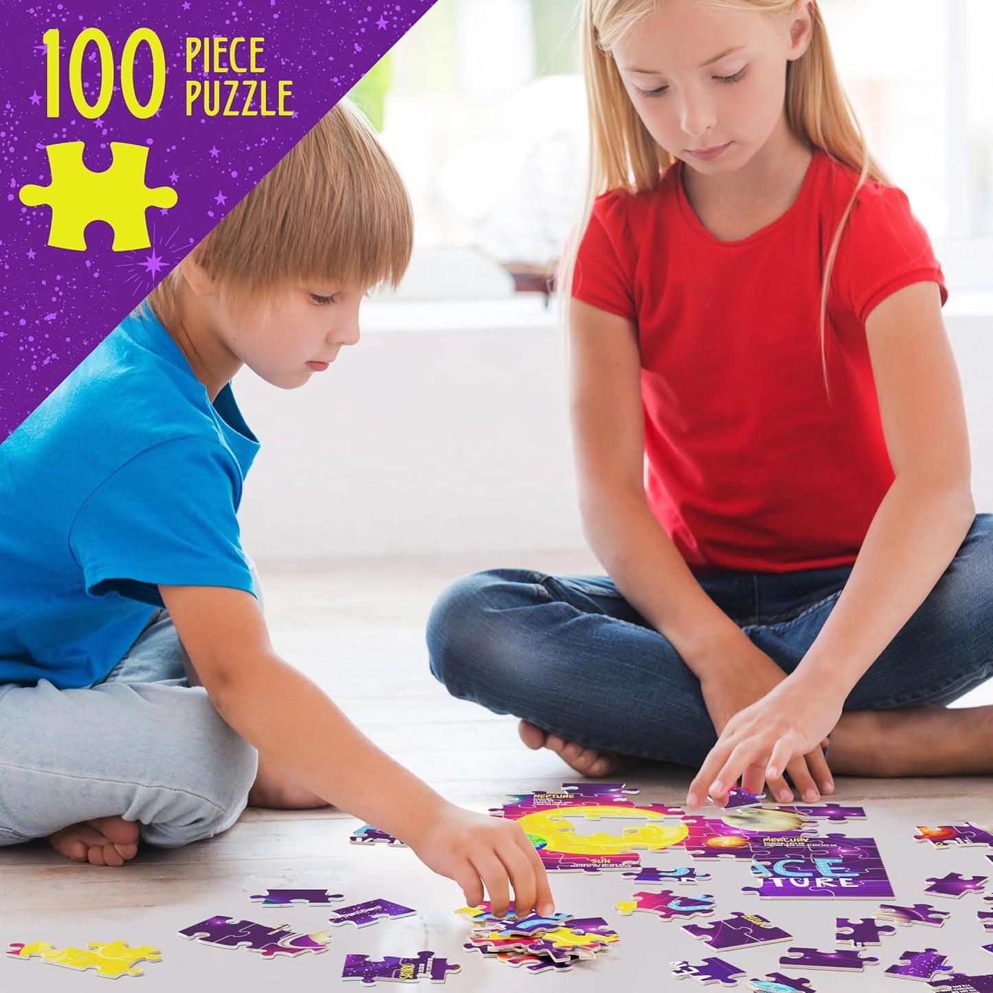 Glow in The Dark 100 Piece Galaxy Puzzle for Kids by Surreal Brands