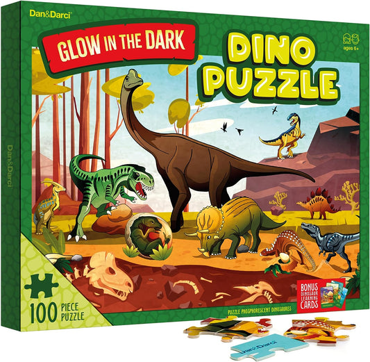 Glow in The Dark 100 Piece Dinosaur Puzzle for Kids by Surreal Brands