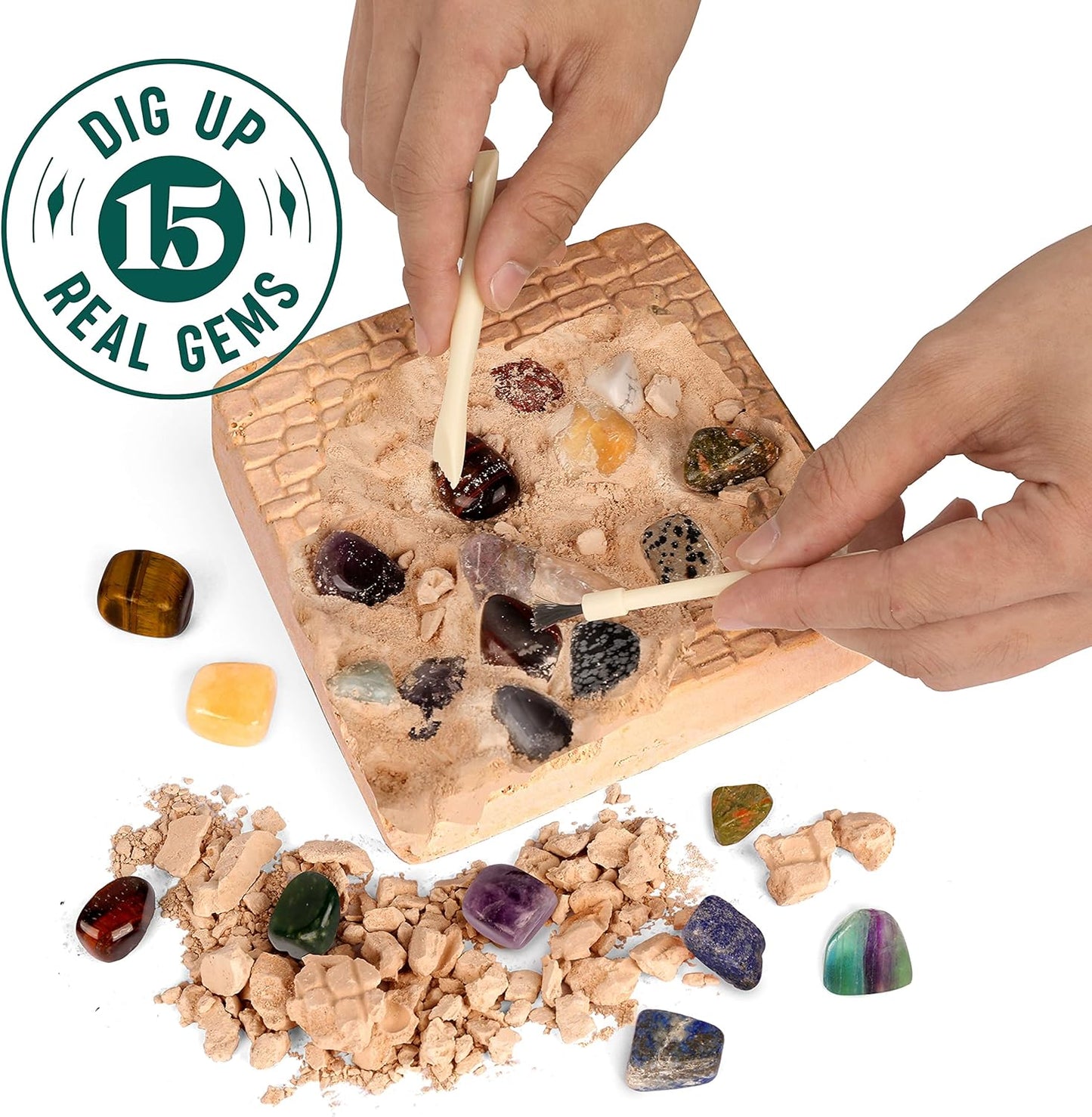 Dan & Darci Mega Gem Dig Kit - Dig up 15 Real Gemstones - Great Science kit, Gemology, Mining Gift for Kids, Boys Girls - Rocks, Minerals, Excavation Toys by Surreal Brands