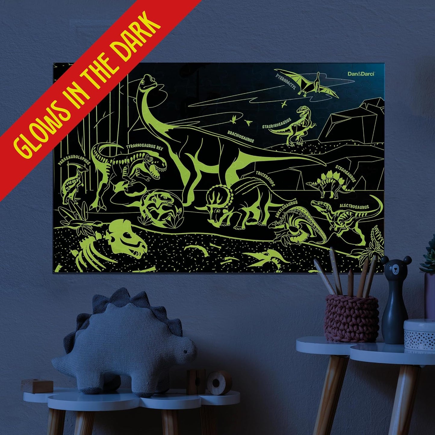 Glow in The Dark 100 Piece Dinosaur Puzzle for Kids by Surreal Brands