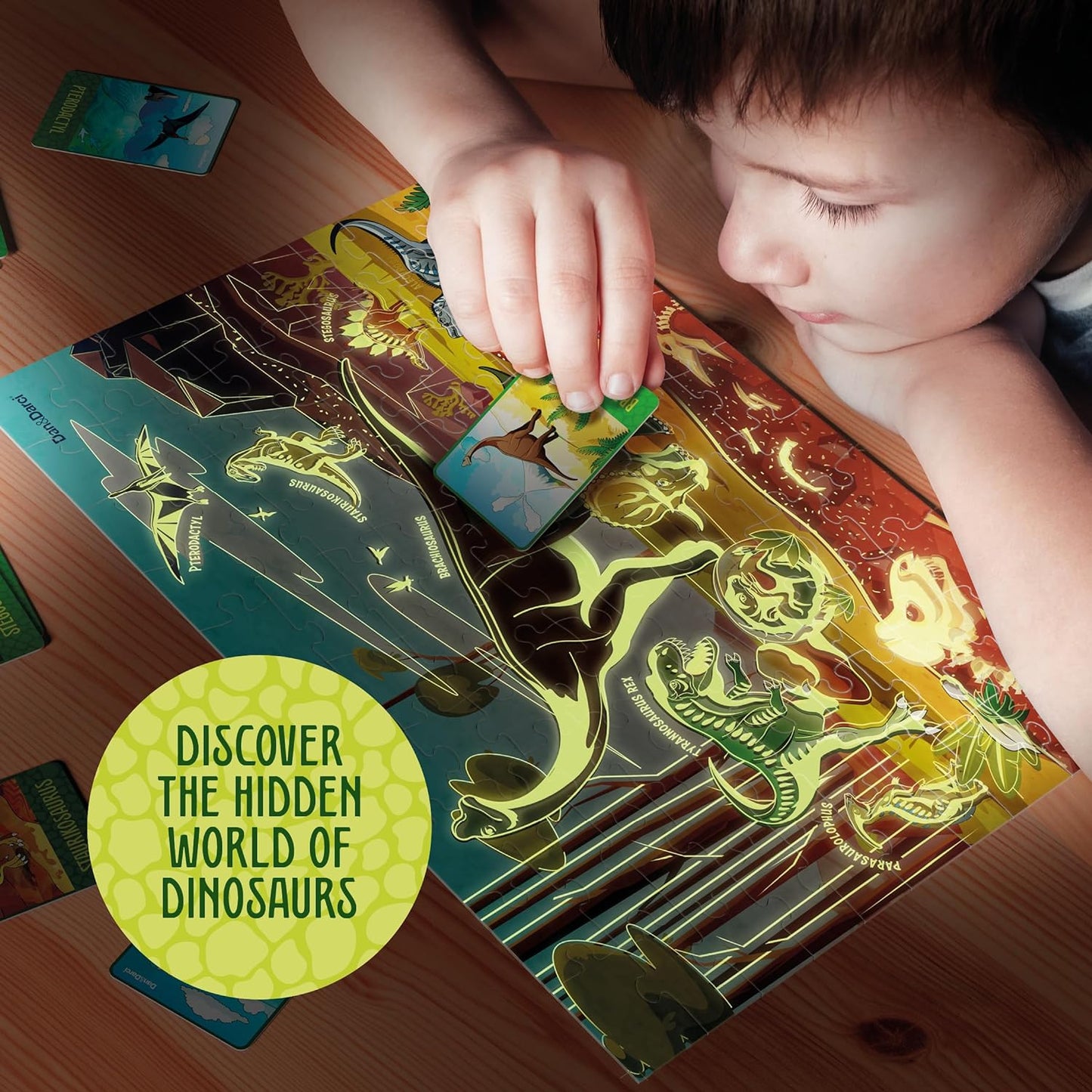 Glow in The Dark 100 Piece Dinosaur Puzzle for Kids by Surreal Brands