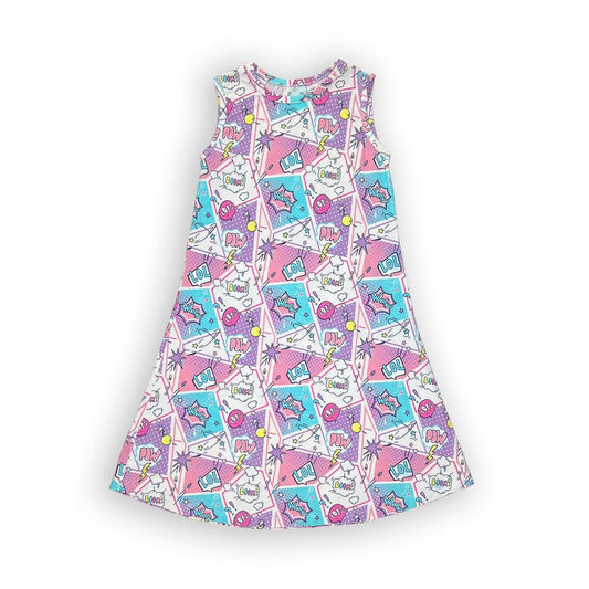 Comic Purple Bamboo Girls' Sleeveless Dress