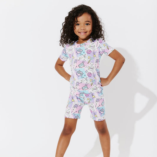 Comic Purple Bamboo Kids Pajama Short Set