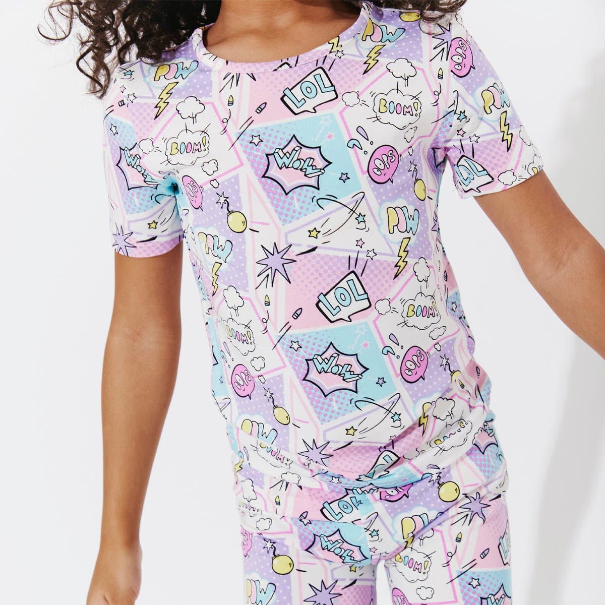 Comic Purple Bamboo Kids Pajama Short Set