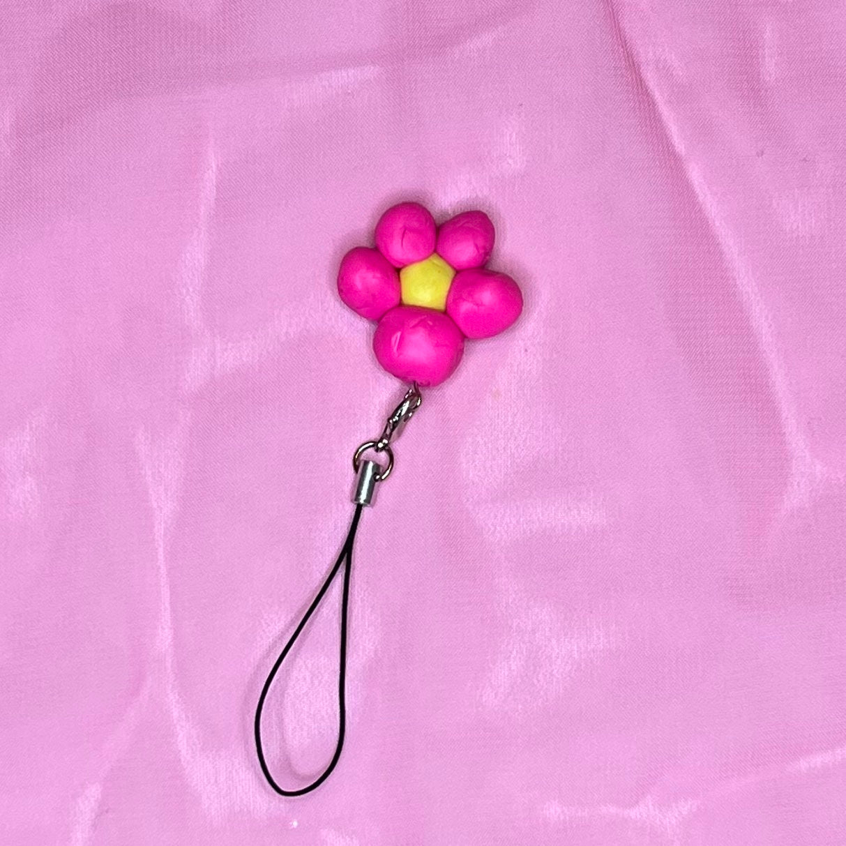 Handmade Clay Pink Flower Keychain